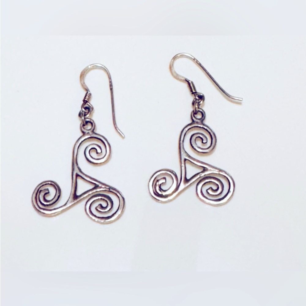 Sterling Silver Triskelion Earrings, Celtic Spiral Earrings